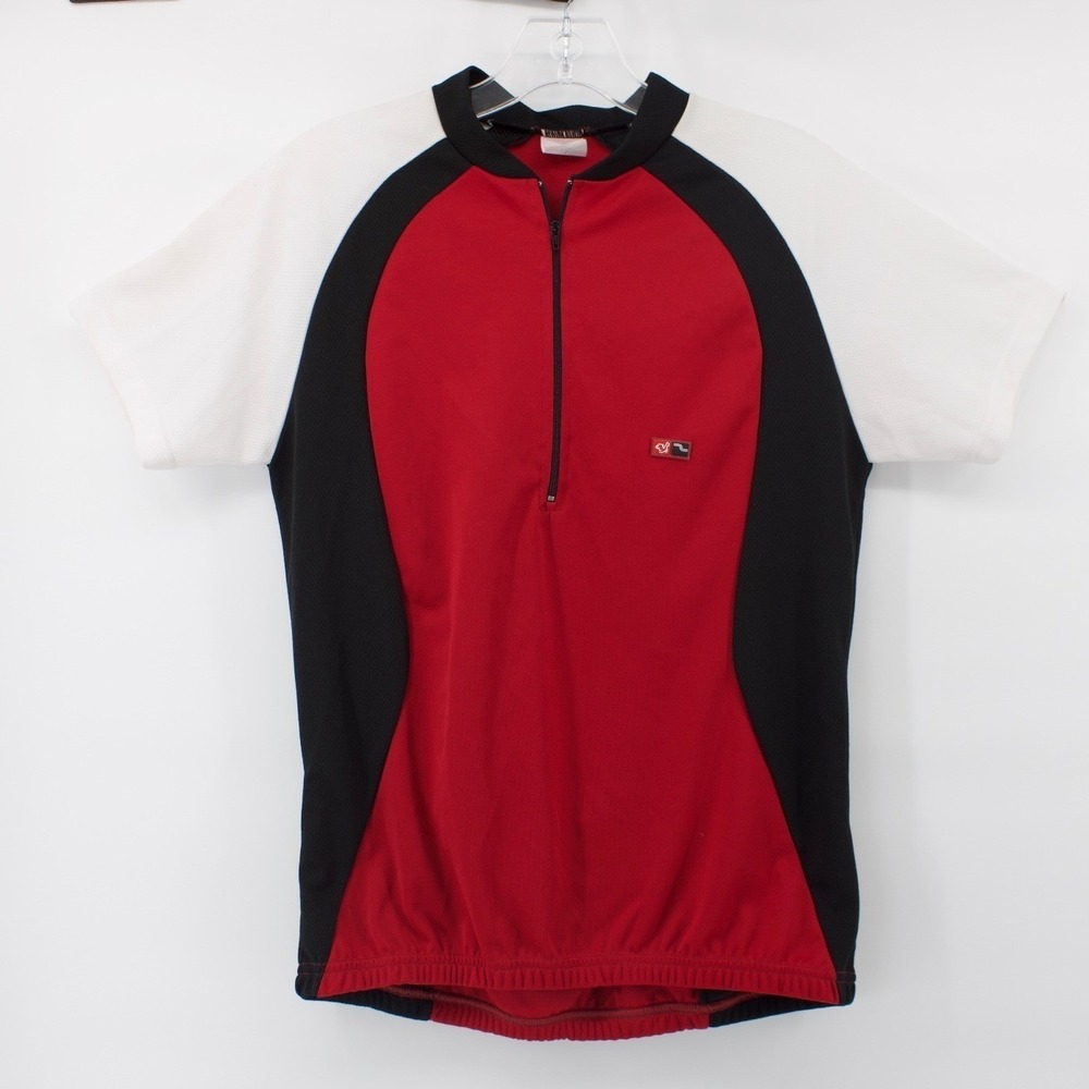 Vintage Cycling Jersey Mens Large Red Black White 1/4 Zip Bike Athletic Gorpcore - Picture 2 of 11
